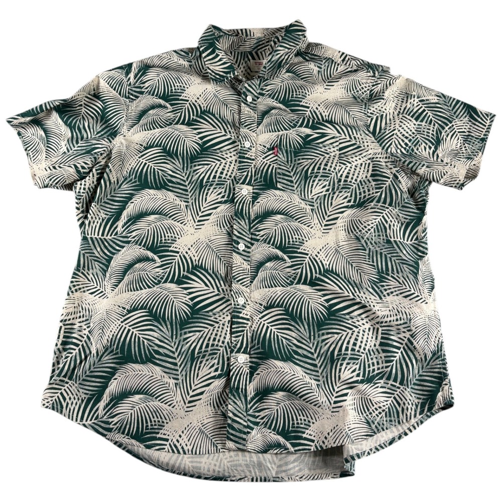 Levis Standard Shirt Mens 2XL Green Palm Leaf Tropical Short Sleeve‎ Button Down